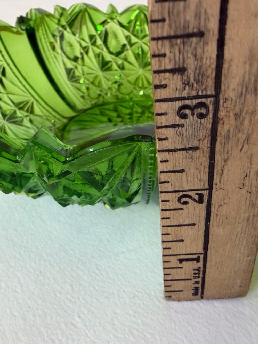 Vintage Hazel Atlas Style Green Pinwheel Starburst Triangle Glass Bowl 10” - Picture 6 of 6